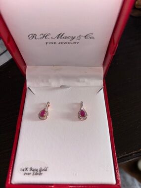Macy's Pink Teardrop Halo Earrings with Silver Accents